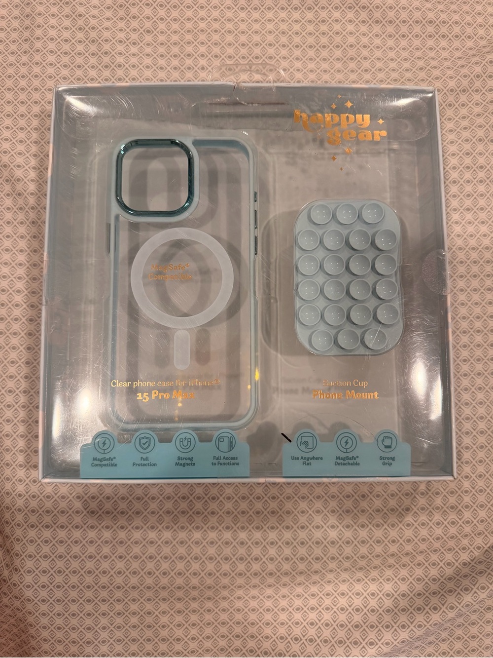 Clear Phone Case with Suction Cup Phone Mount - Light Blue